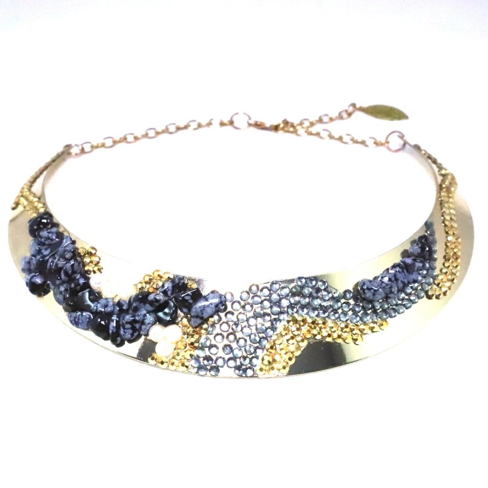 Black Flowers - Choker with Snowflake Obsidian stones by Patricia Adelson